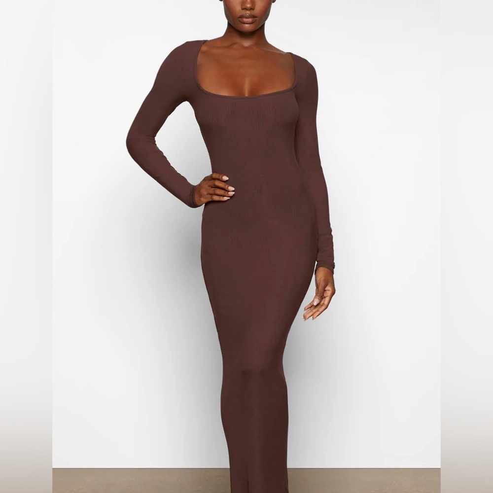 Skims Soft Lounge Long Sleeve Dress (Cocoa)